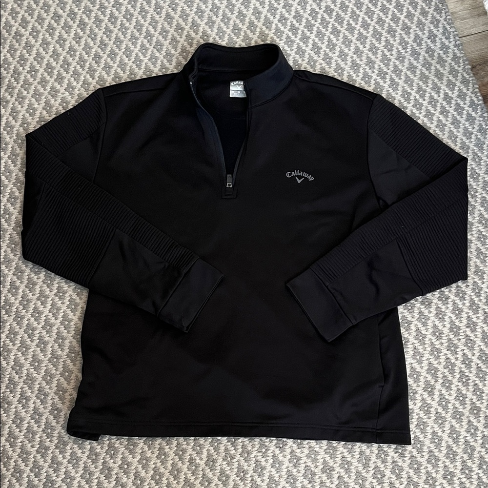 Callaway Mens 1/4 Zip-Up Black Sweater Golf Shirt Long Sleeve